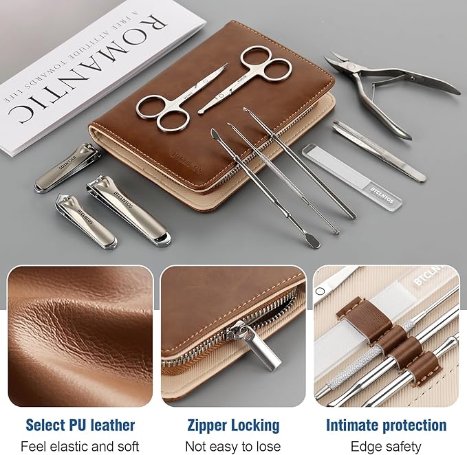 Stainless Steel Nail Clippers Toenail ingrown Clipper Set 15in 1 Pedicure Personal Care Tool Thick toenail Nail File Foot File Cuticle Remover-Heel Scraper and Foot Scrub Cuticle Remover