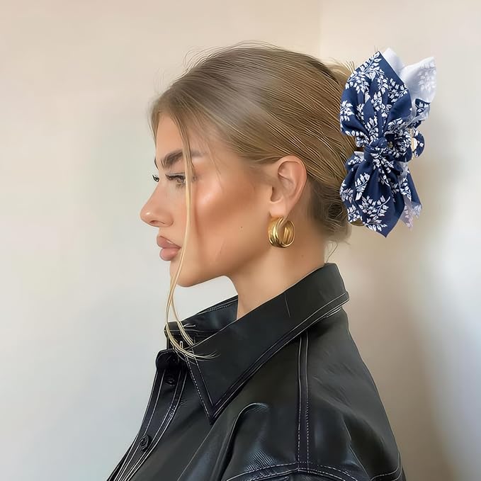 Bow Claw Clips Bow Hair Clips Blue White 1PCS Big Hair Bows for Women Butterfly Styling Large Hair Clips for Thick Hair for Girls Hair Accessories for Teens