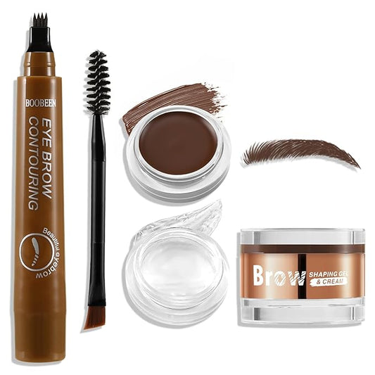 Boobeen Waterproof Eyebrow Pencil with Pomade, Brow Gel with Dual-ended Brush, Long-Lasting Natural Hair-Like Brows for All Skin Tones, Brown