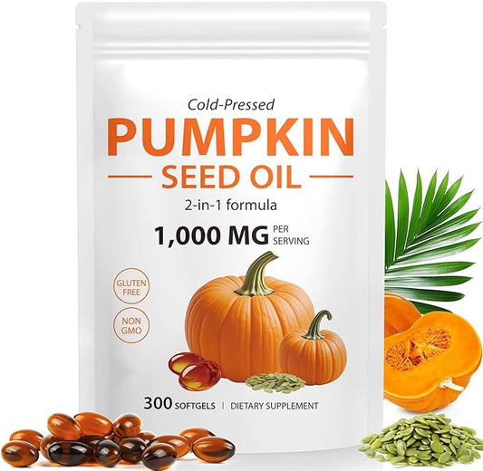 Pumpkin Seed Oil Capsules, 2 in 1 Pumpkin Seed Extract 300 Softgels,Supports for Hair Growth