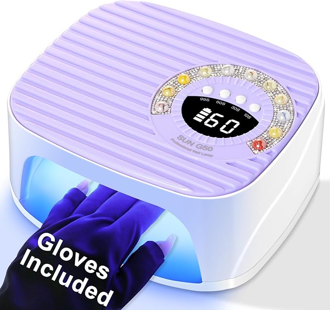 LIMEGIRL UV LED Nail Lamp Kit for Gel Polish Professional Fast Curing Purple Dryer Light Set with 45PCS Lamp Beads and Gloves Cordless Rechargeable Nail Art Cure Machine for Manicure Pedicure