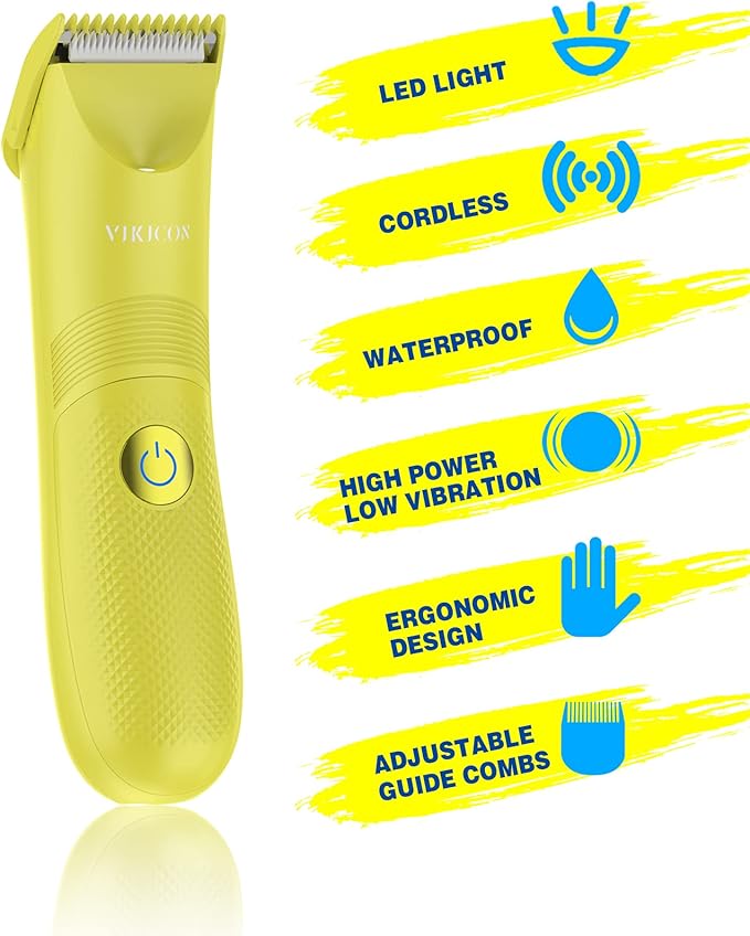 VIKICON Unisex Hair Trimmer - Cordless Electric Razor for Men and Women, Waterproof, Adjustable Length Guards, LED Light, Removable Blade Heads, 60-Minute Continuous Shaving