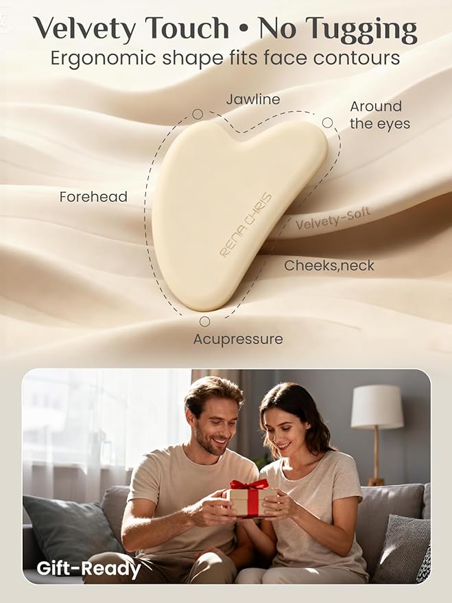 Rena Chris Gua Sha Facial Tools, Silicone Guasha Tool for Face and Neck Acupuncture, Facial Manual Massager Tool for Jawline Sculpting and Puffiness Reducing, Skincare Gift for Women