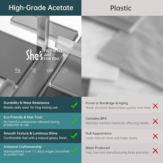 SHE'S FREE STYLE JUST FOR YOU [Chanel-style] Hair Barrettes for Women, Acetate Resin Barettes, Classic Black & White, French Hair Accessories for Thin Hair, Anti-Slip for Half-Hair (Small,3.1 inch)