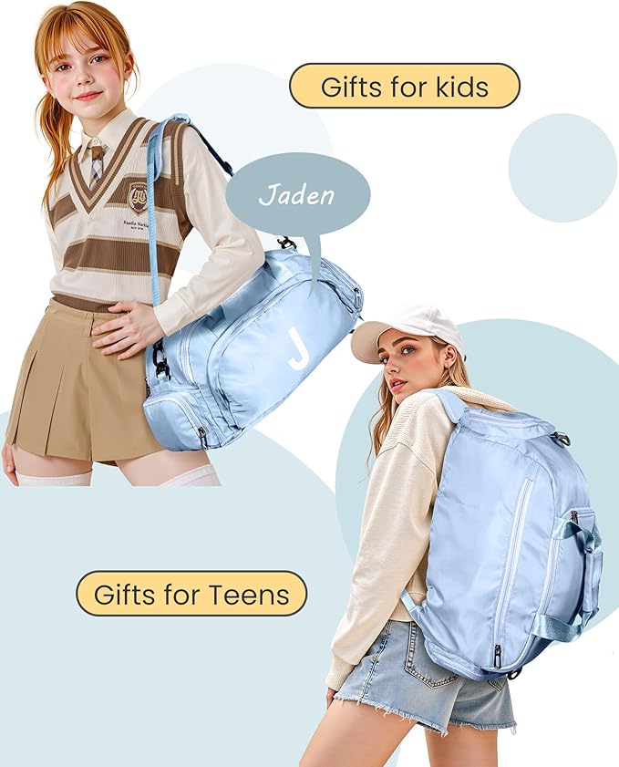 Stylish Gifts for Girls 16-18, Initial Gym Bags with Shoe Compartment, Dance Bag for Girls, Monogram Kid Overnight Bags, Cute Duffle Tote for Women-Perfect for Ballet Sport (Letter J)
