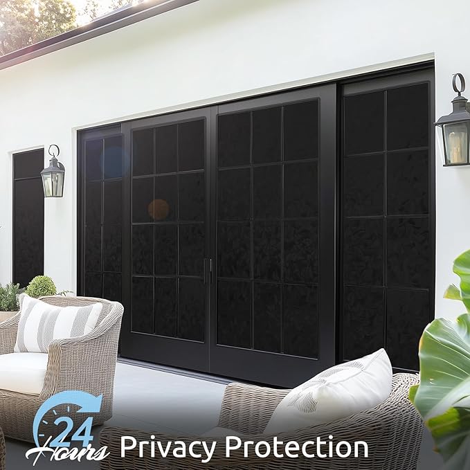 rabbitgoo Window Privacy Film Rainbow Film Decorative Window Sticker, 3D Static Stained Glass Cling Tint for Room Darkening Day Sleep, Black, 17.5 x 78.7 inches