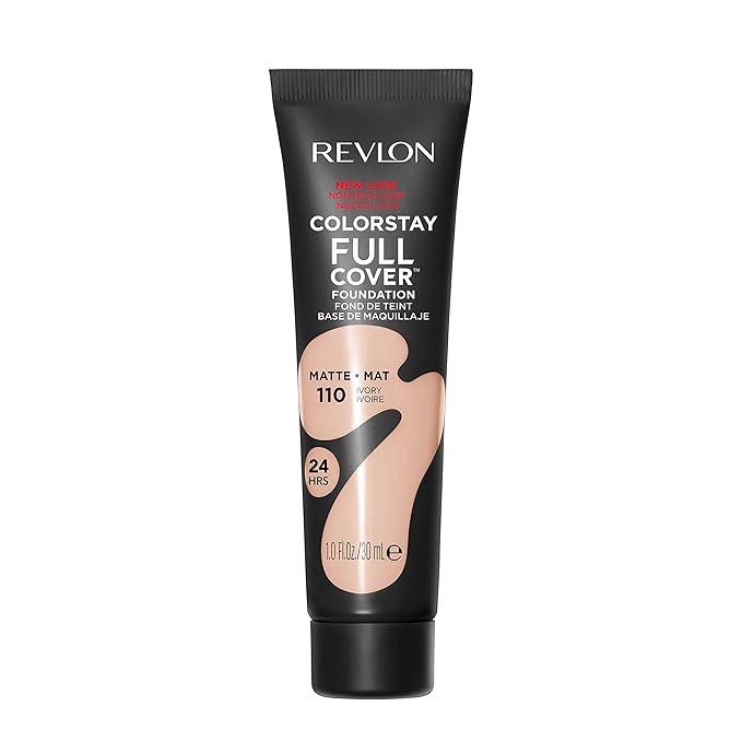 Revlon ColorStay Full Cover Longwear Matte Foundation, Heat & Sweat Resistant Lightweight Face Makeup, Ivory (110), 1.0 oz