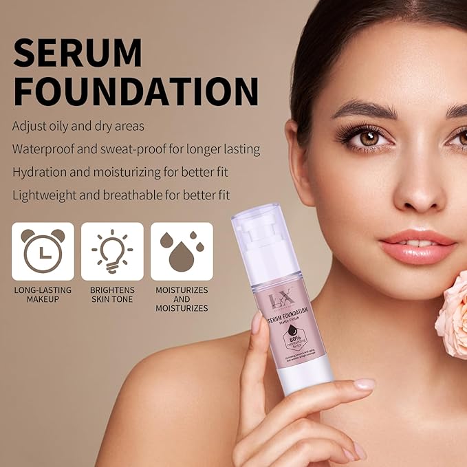 Moisturizing Foundation with 1% Hyaluronic acid, Deep Hydration & High Coverage Serum Foundation for A Smooth & Satin Finish, 201 Medium