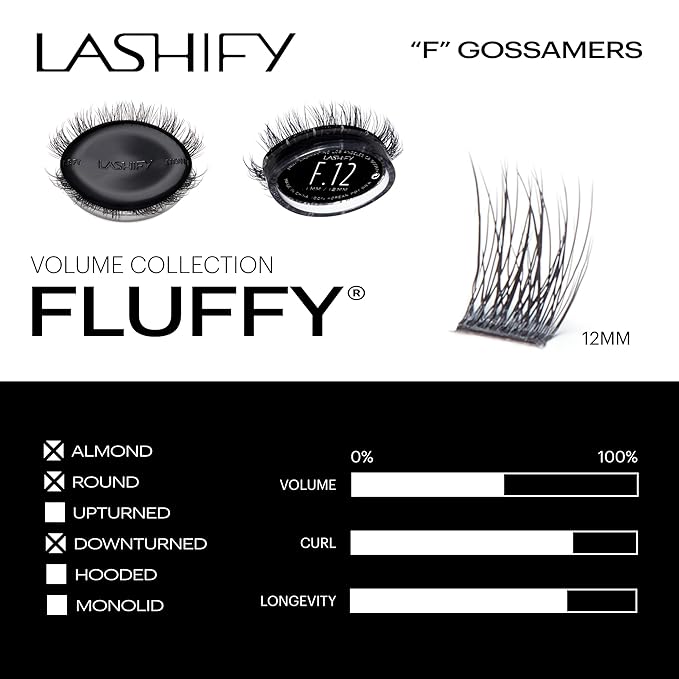 Lashify Fluffy 12mm Gossamer Eyelash Extensions Refill, Black, Easy DIY False Lashes To Add Fullness and Dimension