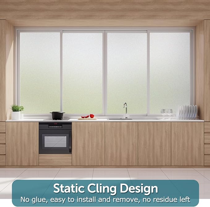 HIDBEA Frosted Window Privacy Film - Non Adhesive Static Cling Glass Stickers Sun UV Blocking Heat Control Door Covering Decals for Home Office, 55.1 x 196.8 Inch