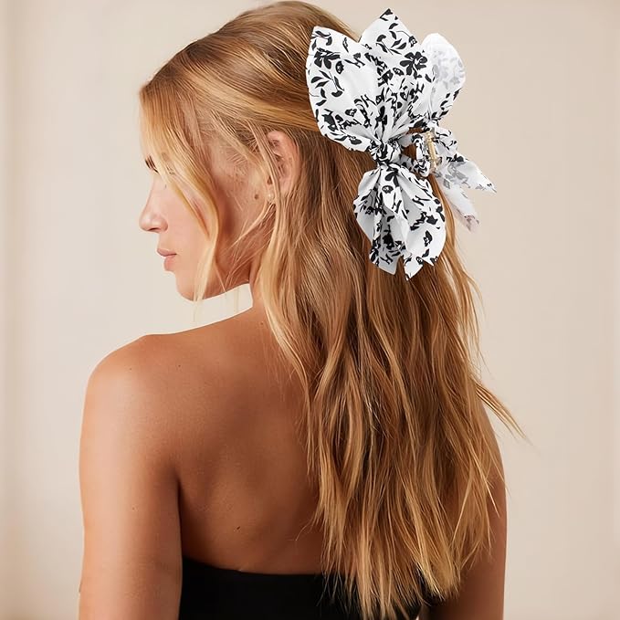 Bow Claw Clips Bow Hair Clips Black White 2PCS Big Hair Bows for Women Butterfly Styling Large Hair Clips for Thick Hair for Girls Hair Accessories for Teen