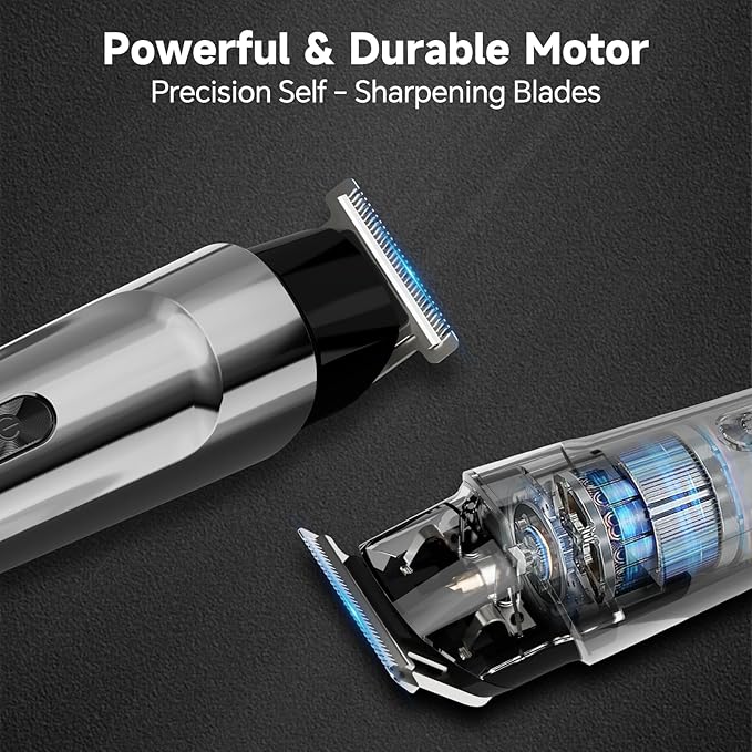 Beard Trimmer for Men, 5-in-1 Cordless Hair Clipper Kit with Foil Razor, Waterproof Body, Nose & Ear Groomer, Precision Trimming for Beard, Hair & Body Care (Gray)