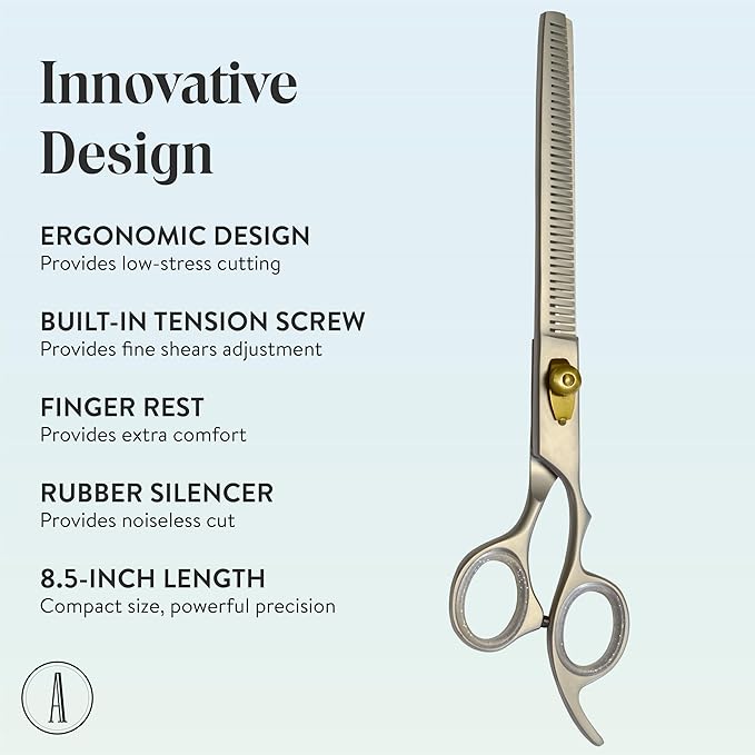 ANDUSTRIAL - Professional Hair Cutting And Thinning Pet Grooming Scissors/Shears For Cats, Dogs - Premium High Carbon Steel Quality - Smooth And Sharp - 8.5 Inch, Silver