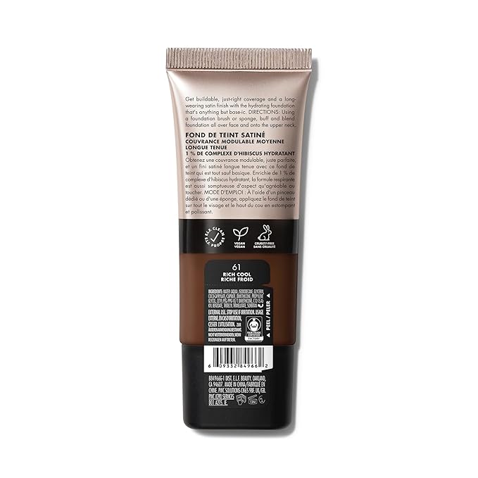 e.l.f. Soft Glam Foundation, Medium Coverage, Long-Lasting & Buildable Foundation For A Smooth, Satin Finish, Vegan & Cruelty-Free, 61 Rich Cool
