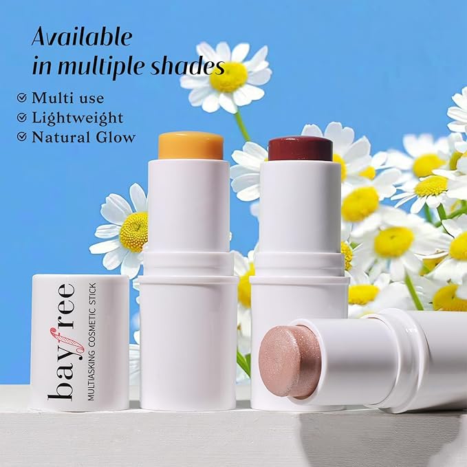 KIMUSE Face Sticks Trio, Cream Blush Stick & Highlighter Stick & Contour Stick for Sculpt the Cheeks, Long Lasting Cream Contour Stick Trio for Face Makeup, with Brush