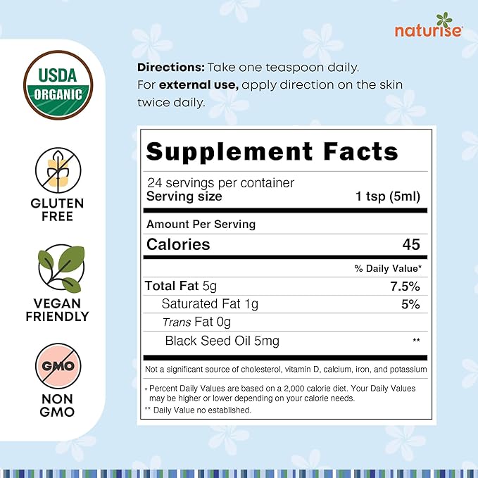 USDA Black Cumin Seed Oil Organic – Nigella Sativa Black Seed Oil Organic Cold Pressed & Unrefined in Glass Bottle – Vegan, Non-GMO Blackseed Nails & Hair Growth Oils (4 fl oz)