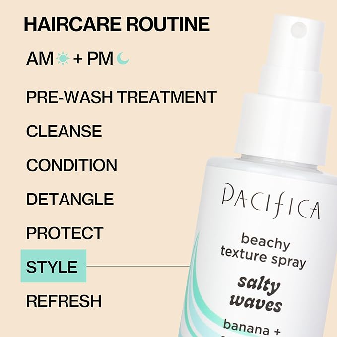 Pacifica Salty Waves Sea Salt Texturizing Spray, Coconut Scent 4oz – Beachy Waves Hair Spray for Tousled Texture & Volume, Surf Salt Spray with Coconut & Sea Algae, Lightweight, Vegan