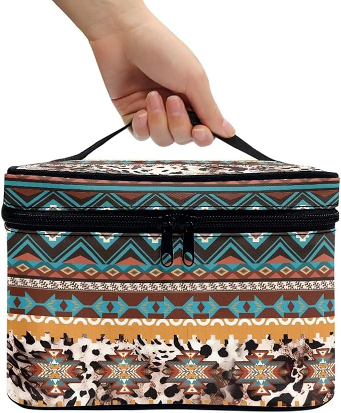 JoyLamoria Tote Bag Large Capacity Cosmetic Bag Toiletry Bag Case Zipper Closure Makeup Bag, Aztec Southwestern Leopard Print