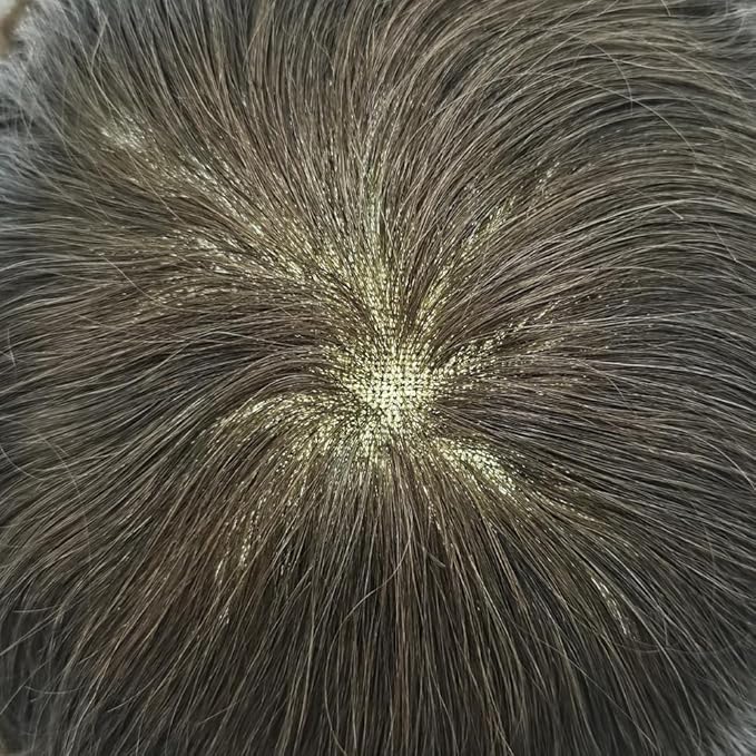 FACE MIRACLE Lace Front Mens Toupee Human Hair System Swiss Lace Center Toupee for Men Thin Skin PU Around Hair Replacement System V-Looped Mens Hair Wig Units 8"X10" 3# DARK BROWN