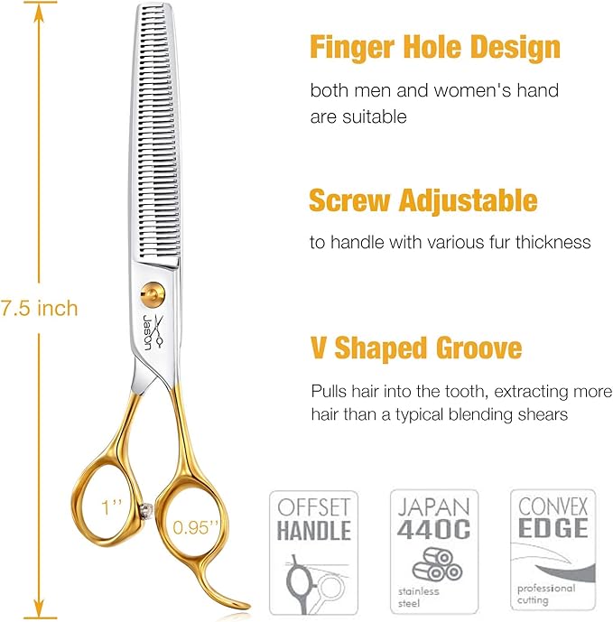 JASON 7.5" Thinning Shears for Dogs 40-Teeth Dog Grooming Blending Shear Professional Pet Thinners Blender Scissors Trimming Kit for Groomers Christmas Gift