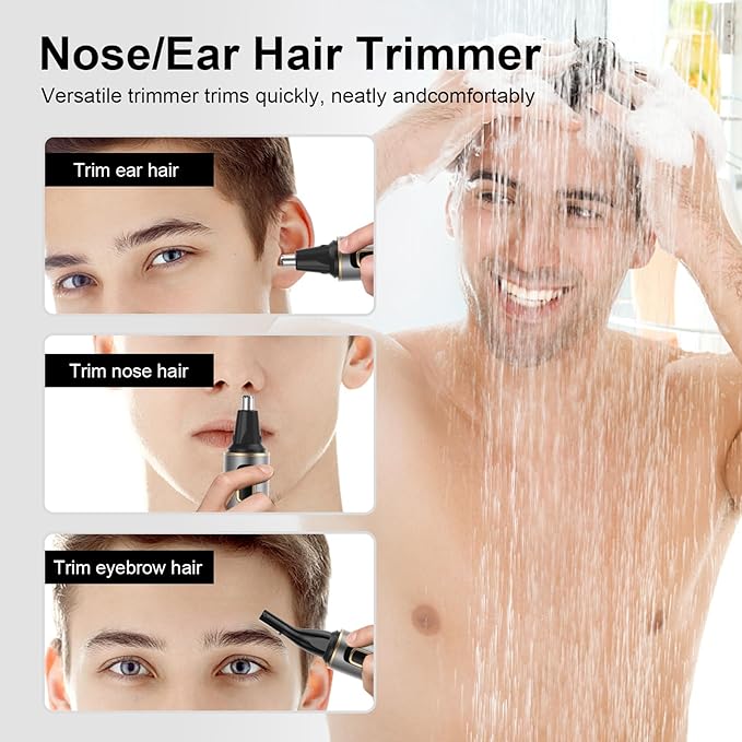 Nose Hair Trimmers for Men，Rechargeable Hair Trimmer 2 in 1 Painless Multifunctional Ear and Nose Hair Trimmer with IPX7 Waterproof Dual Edge Blades (Grey)