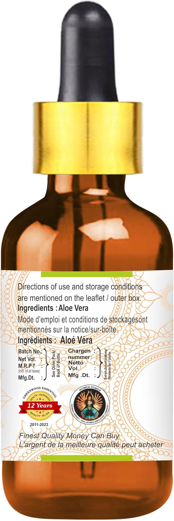 Greenwood Essential Aloe Vera Oil (Aloe barbadensis) with Glass Dropper | Infused | Pure | Non-Sticky | Lightweight | Hydrating Texture | For Skin & Hair | Men & Women | 10ml (0.33 oz)