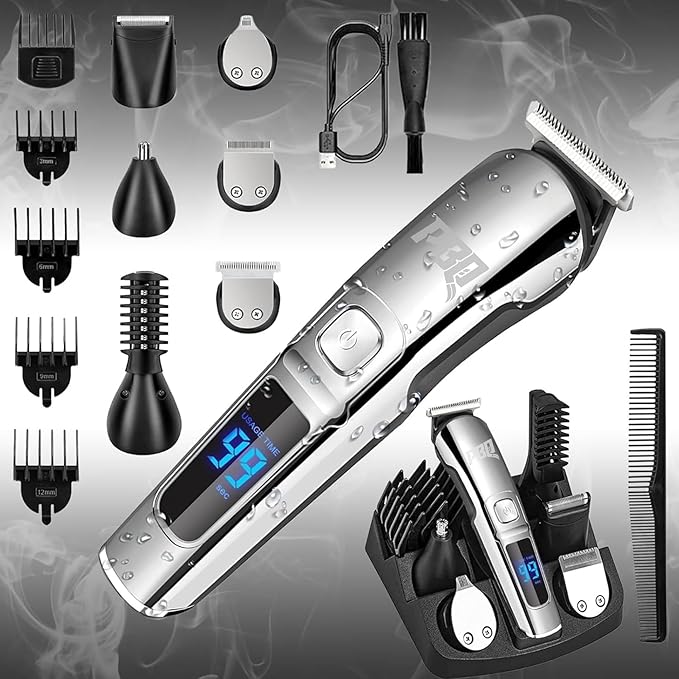 Trimmer for Men Features Waterproof Electric Razor for Your Needs Including Nose, Body, Face and Mustache, Cordless Hair Clippers Shavers for Men Grooming Kit, Silver Color