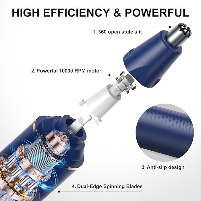 Nose Hair Trimmers for Men，Rechargeable Hair Trimmer 2 in 1 Painless Multifunctional Ear and Nose Hair Trimmer with IPX7 Waterproof Dual Edge Blades (Blue)