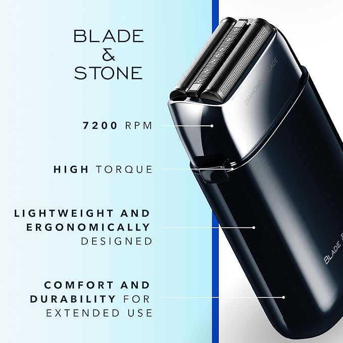 Blade & Stone PS501 Foil Shaver for Men – Dual Foil Cordless Shaver with Graphene-X Blades and 8000 RPM Digital Motor – All-Metal, Rechargeable Wet and Dry Razor – Dark Night