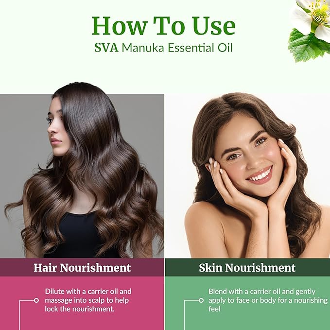 SVA Manuka Essential Oil – 1/3 Fl Oz – 100% Natural Manuka Oil - for Diffuser, Hair Care, Face, Skin Care, Aromatherapy, Scalp and Body Massage, Soap and Candle Making