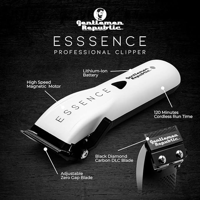 Gentlemen Republic Essence Professional Hair Clipper for Men, Hair Cutting with 120 Minutes Runtime, Cordless with Magnetic Linear Motor - Perfect for Hair Clipping & Trimming