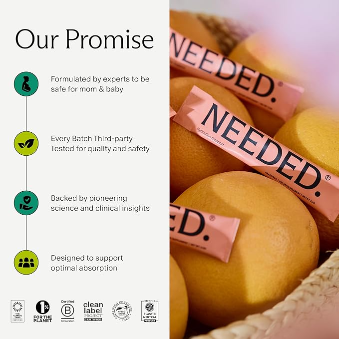 Needed. Hydration Support with Electrolytes & Trace Minerals – Electrolytes for Pregnancy & During Lactation - 30 Hydration Packets Lightly Sweetened with Real Fruit, Grapefruit