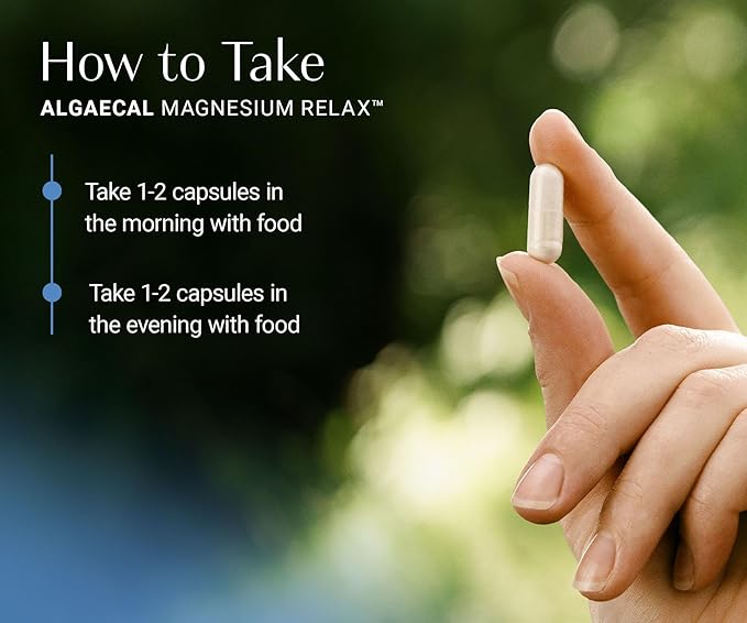 AlgaeCal Magnesium Relax™ - Chelated Magnesium with Ashwagandha for Sleep & Occasional Anxiety - Glycinate, Malate, Citrate - Sleep, Mood, & Cortisol Support (60 Caps - 1 Month Supply)