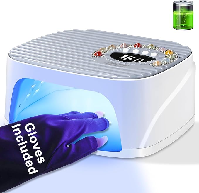 LIMEGIRL UV LED Nail Lamp Kit for Gel Polish Professional Fast Curing Grey Dryer Light Set with 45PCS Lamp Beads and Gloves Cordless Rechargeable Nail Art Cure Machine for Manicure Pedicure