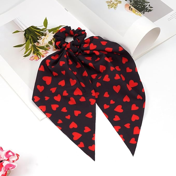 Valentines Hair Ties for Women Girls Red Heart Hair Scrunchies Elastic Hair Tie Ribbon Valentine's Day Hair Bows Hair Accessories Gifts