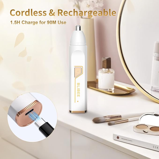 Nose Hair Trimmer for Women, 2025 Professional Painless USB Rechargeable Eyebrow Trimmer, Ear and Nose Hair Trimmer for Men Women, Facial Hair Remover with Powerful Motor, White