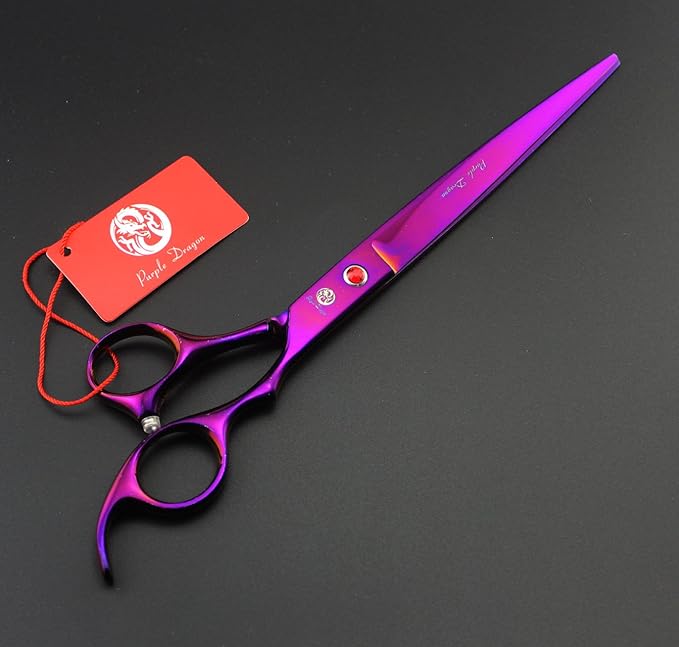 Purple Dragon 8 inch 3 in 1 Professional Pet Grooming Thinning Scissors - Upward Curved Shears and Dog Hair Cutting Scissor - Perfect for Pet Groomer or Family DIY Use (Purple)