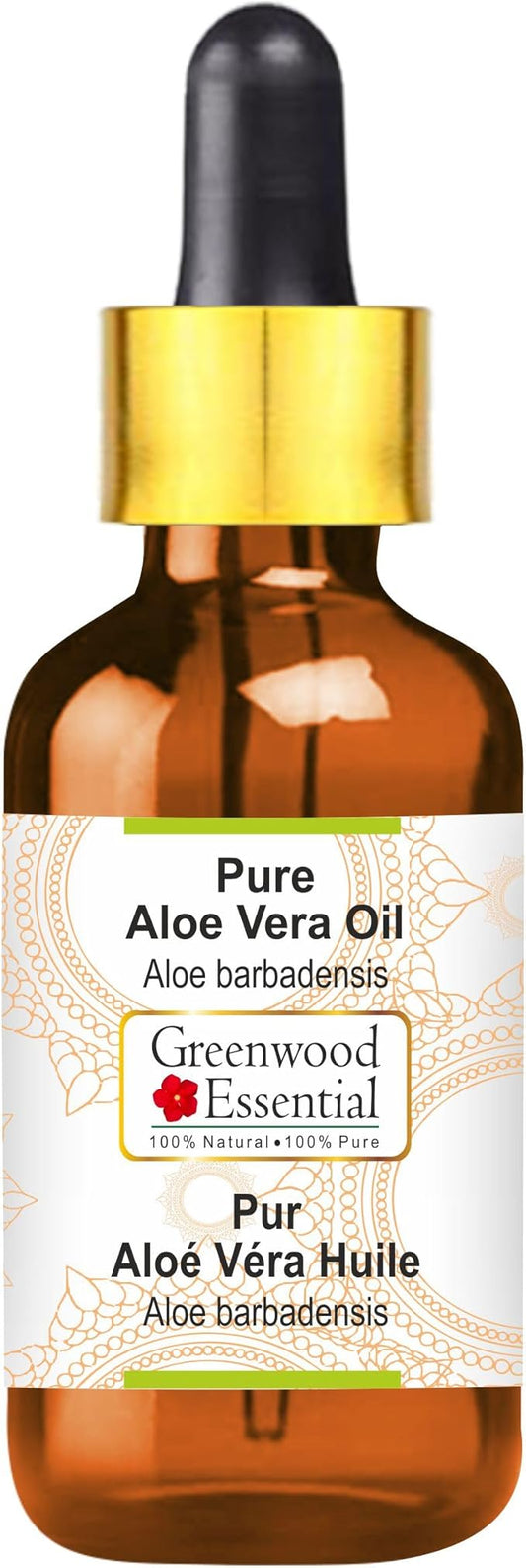 Greenwood Essential Aloe Vera Oil (Aloe barbadensis) with Glass Dropper | Infused | Pure | Non-Sticky | Lightweight | Hydrating Texture | For Skin & Hair | Men & Women | 10ml (0.33 oz)