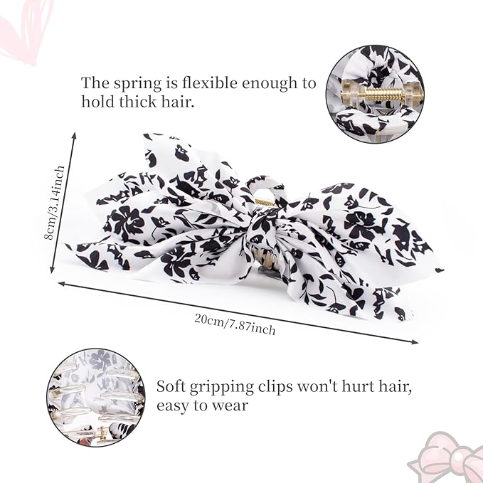 Bow Claw Clips Bow Hair Clips Black White 2PCS Big Hair Bows for Women Butterfly Styling Large Hair Clips for Thick Hair for Girls Hair Accessories for Teen