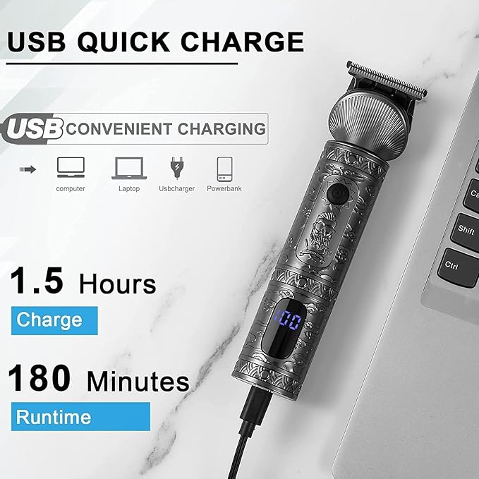 Hatteker Beard Trimmer Kit for Men Professional Hair Clipper T-Blade Beard Hair Shaver Nose Trimmer Hair Cutting Kit Body Grooming Kit Cordless 6 in 1