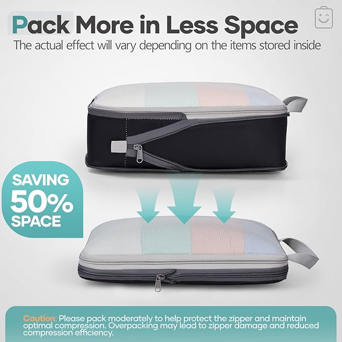 Veken 11 Set Compression Packing Cubes for Travel Essentials,Compressible Expandable Large Luggage Suitcase Organizer Bags for Clothing,Durable Space Saver Storage Bags with Toiletry Bags(Black)