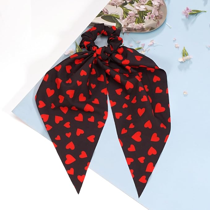 Valentines Hair Ties for Women Girls Red Heart Hair Scrunchies Elastic Hair Tie Ribbon Valentine's Day Hair Bows Hair Accessories Gifts
