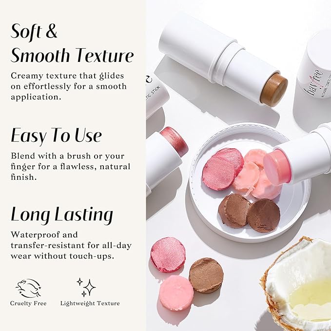 KIMUSE Face Sticks Trio, Cream Blush Stick & Highlighter Stick & Contour Stick for Sculpt the Cheeks, Long Lasting Cream Contour Stick Trio for Face Makeup, with Brush