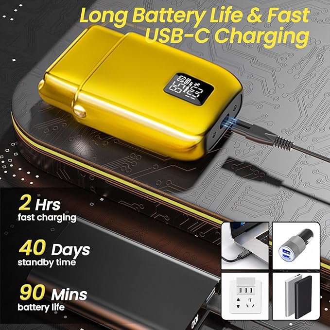 Electric Foil Shavers for Men, 3 Speed Electric Razor for Men, High Speed Dual Floating Blades, IPX7 Waterproof Wet & Dry, LED Display, USB Type C Charging, Foil Razor for Face/Beard/Head (Gold)