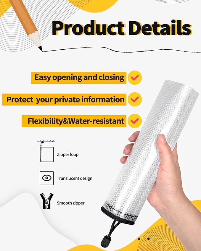 SUNEE Plastic Mesh Zipper Pouch 6.8x9.2 in (Black, 18 Packs),Extra Large Water-Resistant Zip Bag for School Office Supplies, Puzzles & Games Organizing Storage