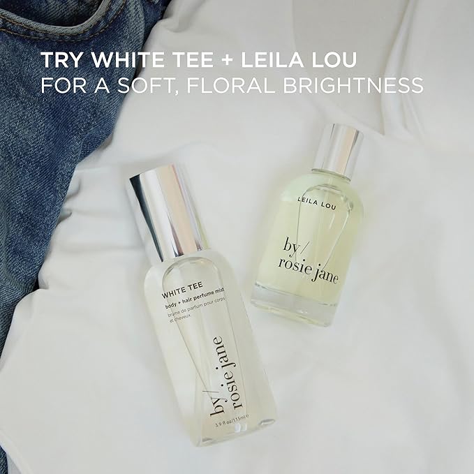 By Rosie Jane Body & Hair Perfume Mist (White Tee) - Clean Hair & Body Mist for Women - With Notes of Cotton Blossom, Lily Water & Soft Rose (115ml)