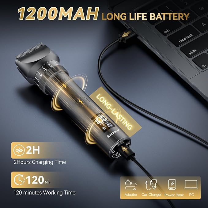 Beard Trimmer for Men - 42 Adjustable Length Settings Hair Clippers, Professional Body Hair Trimmer for Men Precision Facial Hair Trimming IPX6 Waterproof Nose Trimmers LED Display Mustache Trimmers