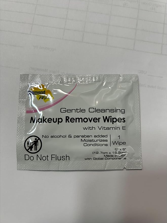 Diamond Wipes Face Cleansing and Waterproof Makeup Remover Wipes, Case of 500 Wipes, Alcohol Free Wipes with Vitamin E