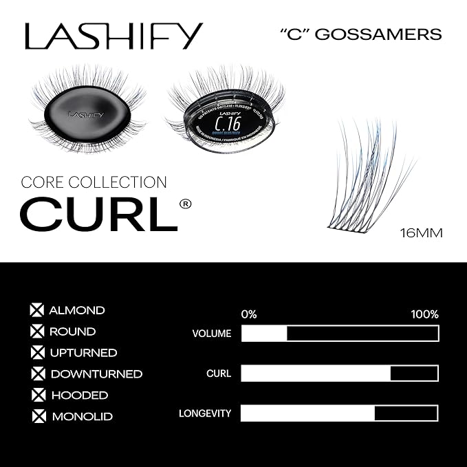 Lashify Curl 16mm Gossamer Eyelash Extensions Refill in Ombre Blue, Easy DIY False Lashes for a Natural Look