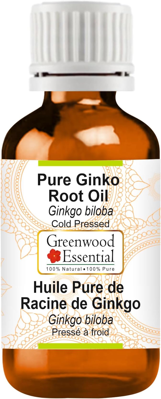 Greenwood Essential Ginko Root Oil (Ginkgo biloba) | Cold Pressed | Natural | Undiluted | For Diluting Essential Oils | For Skin & Massage | Men & Women | 10ml (0.33 oz)